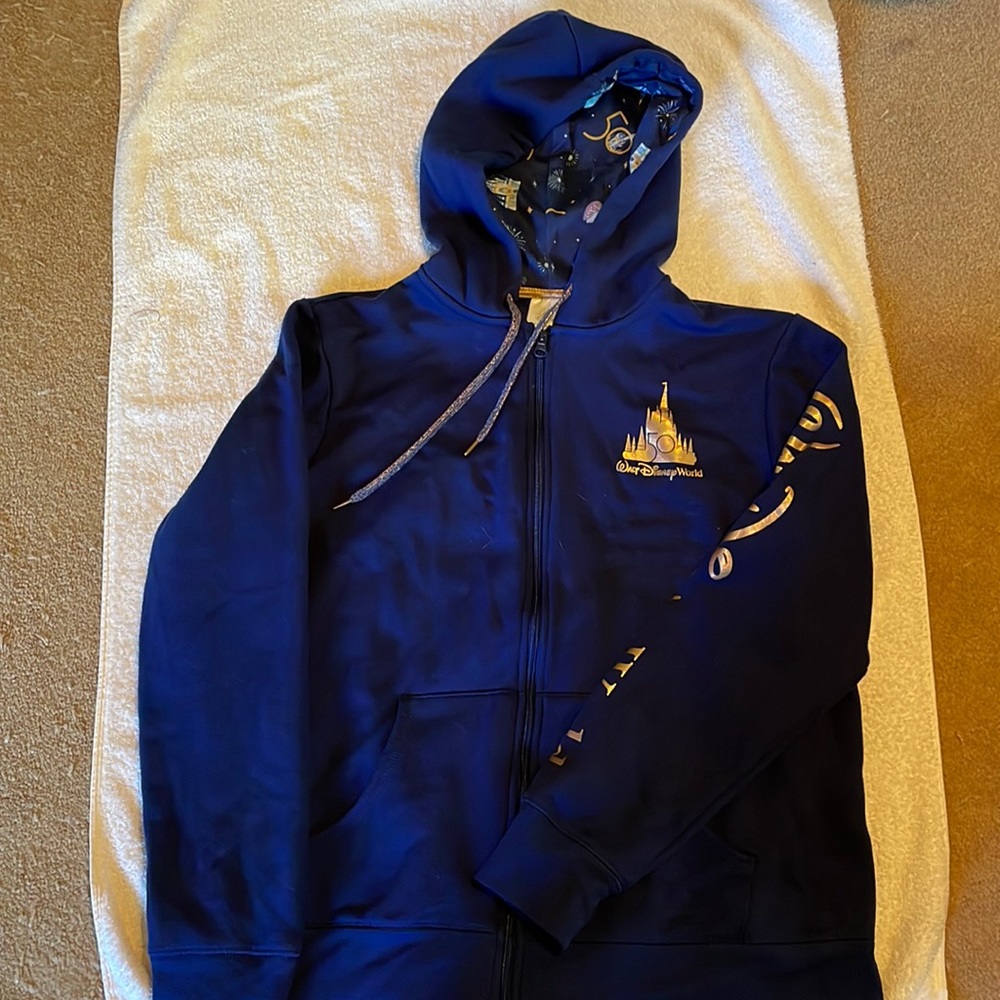 Walt Disney World 50th Anniversary navy blue zip up hoodie XL
